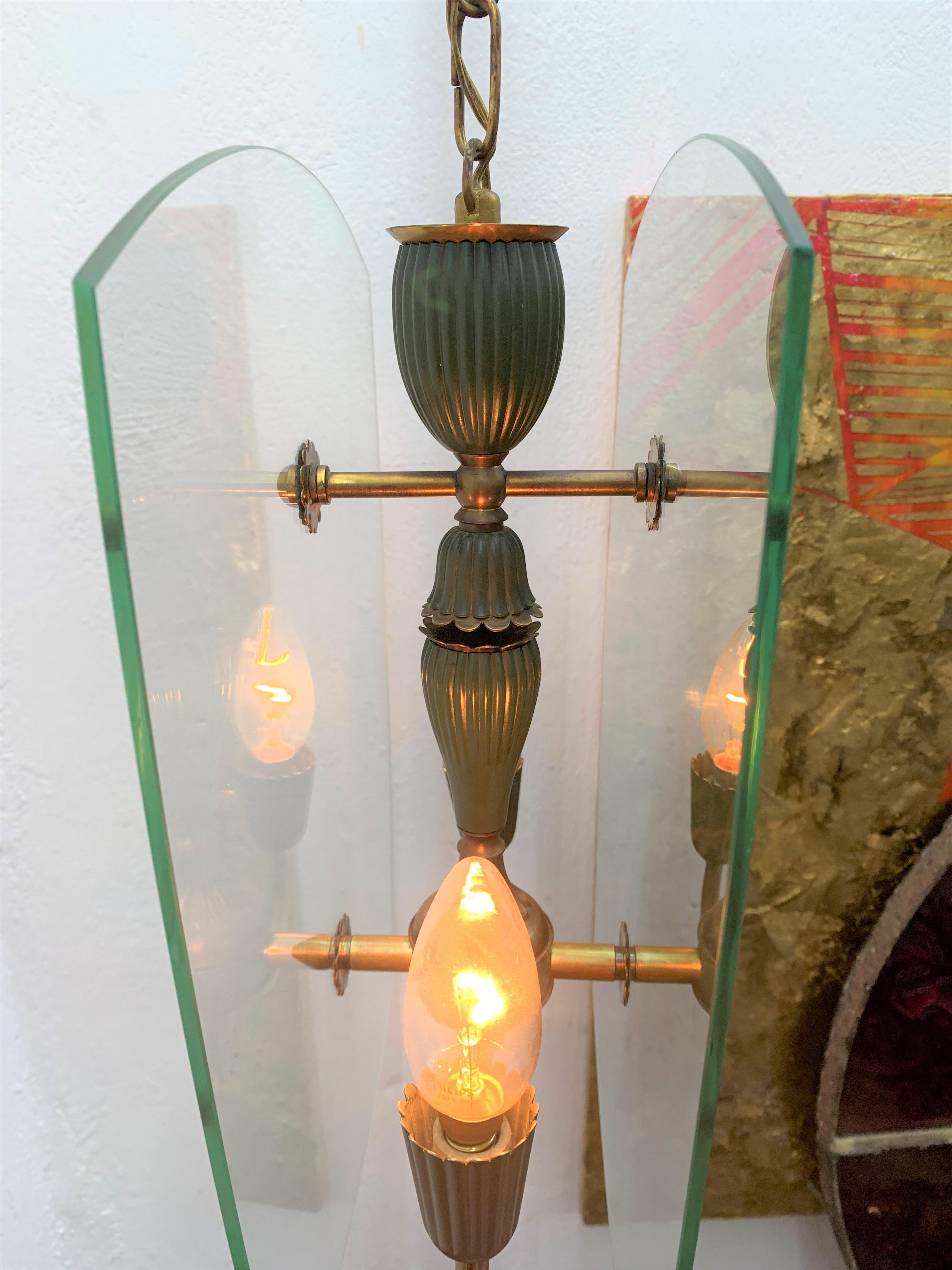 Mid-Century Modern Italian Brass and Glass Lantern Attributed to Lumi circa 1940 For Sale 11