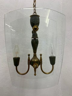 Mid-Century Modern Italian Brass and Glass Lantern Attributed to Lumi circa 1940