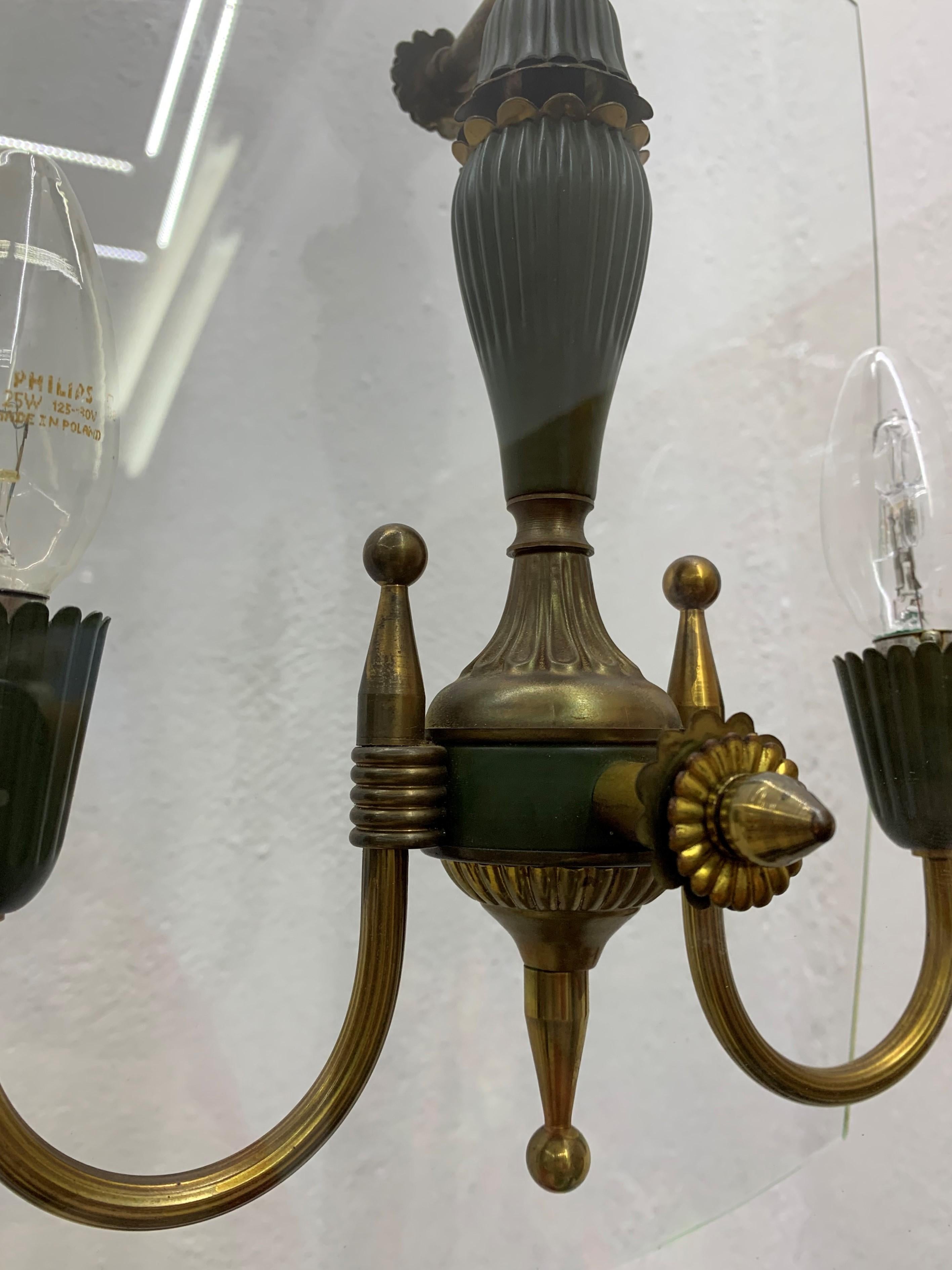 Mid-Century Modern Italian Brass and Glass Lantern Attributed to Lumi circa 1940 For Sale 3