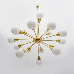 Mid-Century Modern Italian Brass and Glass Opaline Large Sputnik Chandelier, 70s