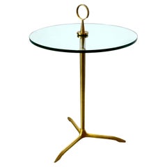 Vintage Mid Century Modern Italian Brass and Glass Tripod Base Gueridon Side Table 1950s