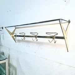 Moderner italienischer Wandgarderobenständer aus Messing und Glas aus der Jahrhundertmitte