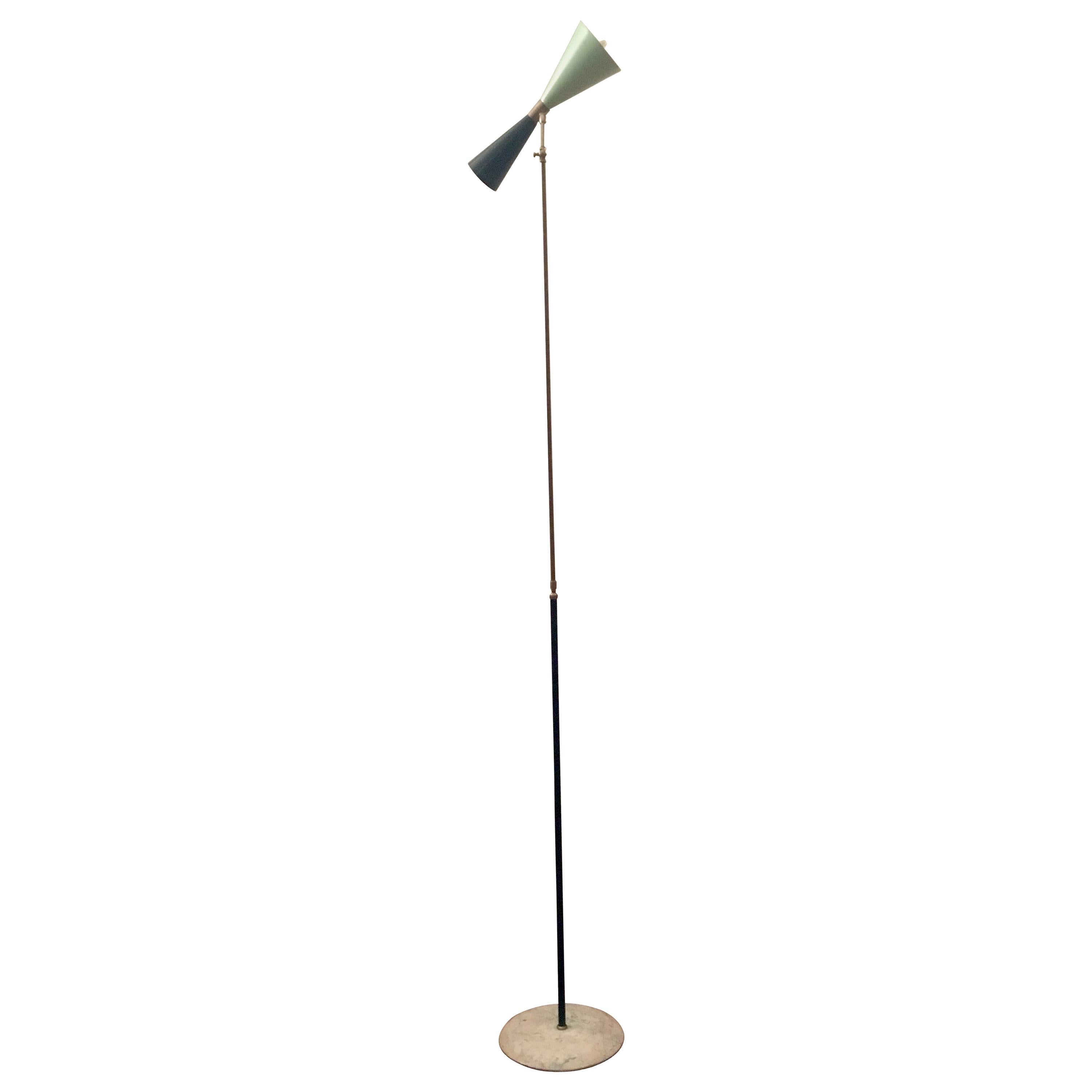 Mid-Century Modern Italian Brass and Green Floor Lamp in the Manner of Stilnovo