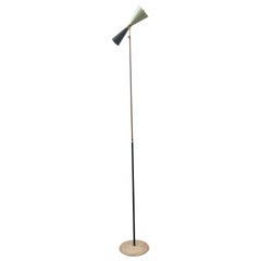 Vintage Mid-Century Modern Italian Brass and Green Floor Lamp in the Manner of Stilnovo