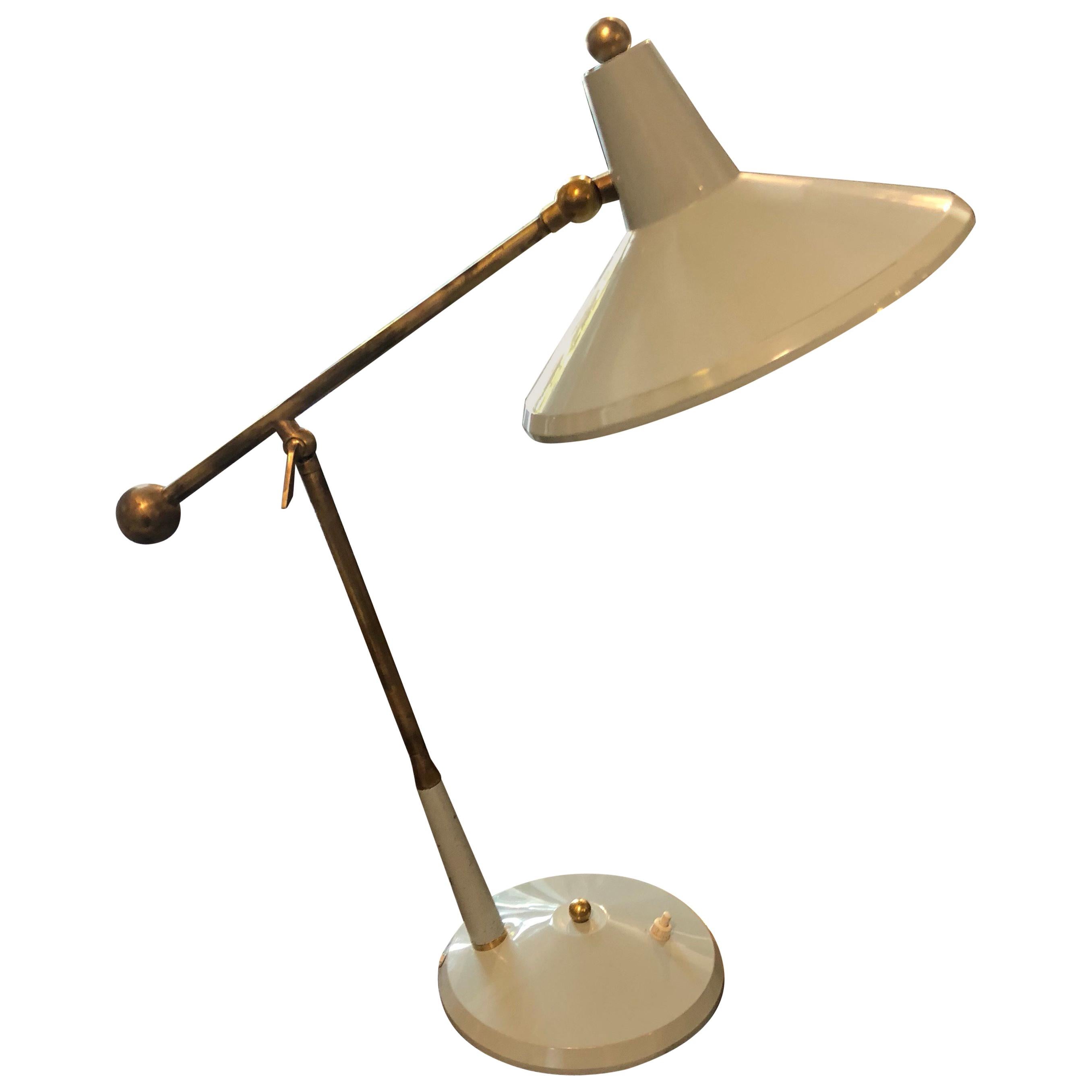 Mid-Century Modern Italian Brass and Grey Metal Table Lamp, circa 1960