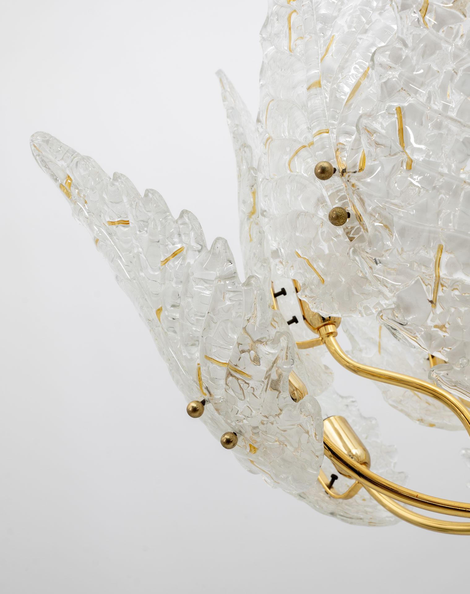 Mid-Century Modern Italian Brass and Murano Glass Chandelier, 1970s For Sale 1