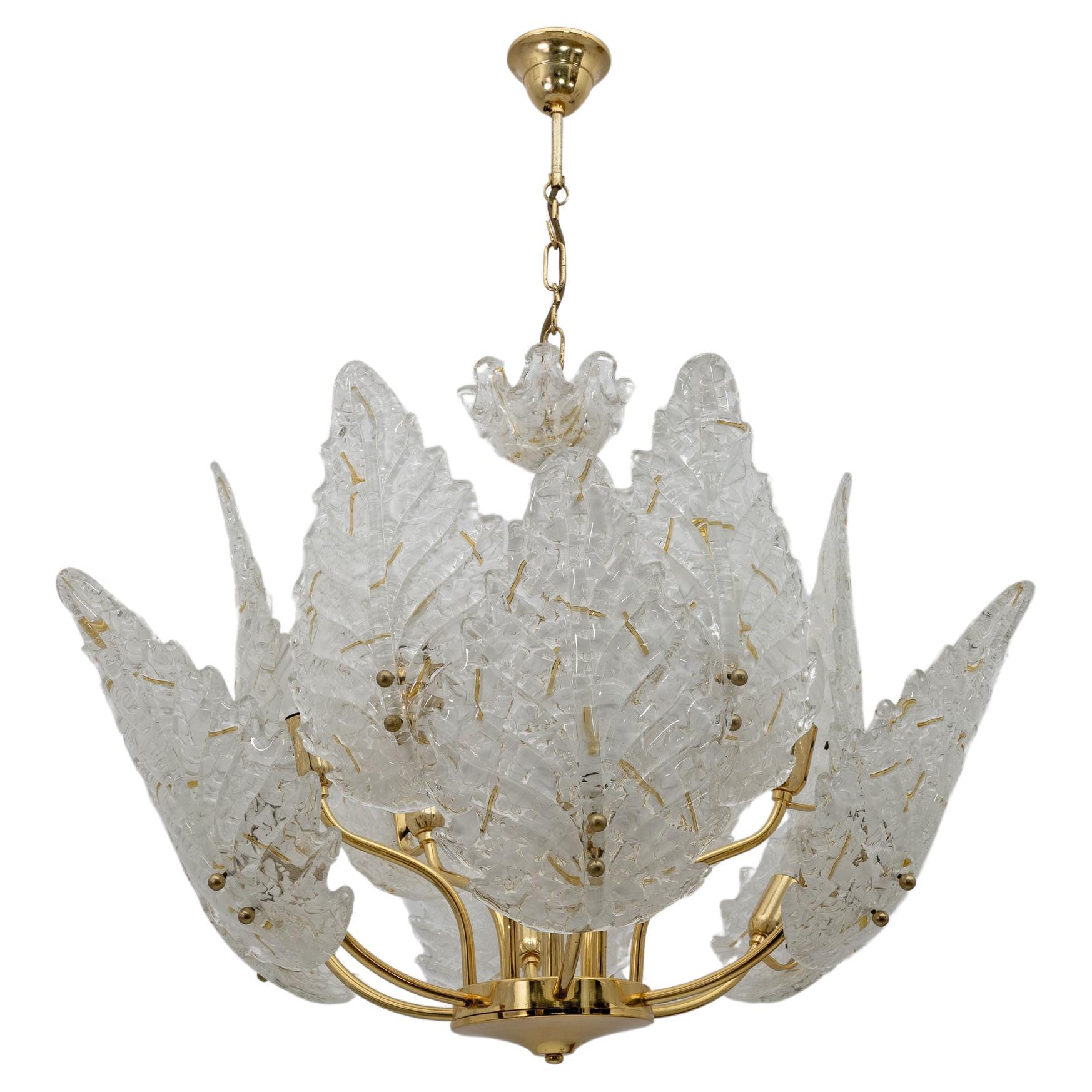 Mid-Century Modern Italian Brass and Murano Glass Chandelier, 1970s For Sale