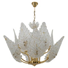 Vintage Mid-Century Modern Italian Brass and Murano Glass Chandelier, 1970s