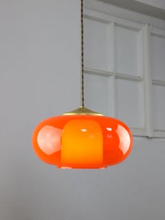 Mid-Century Modern Italian Brass and Orange Glass Pendant Lamp, 1960s