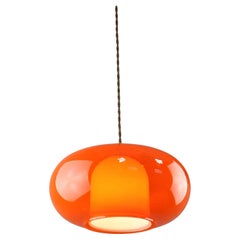 Mid-Century Modern Italian Brass and Orange Glass Pendant Lamp, 1960s