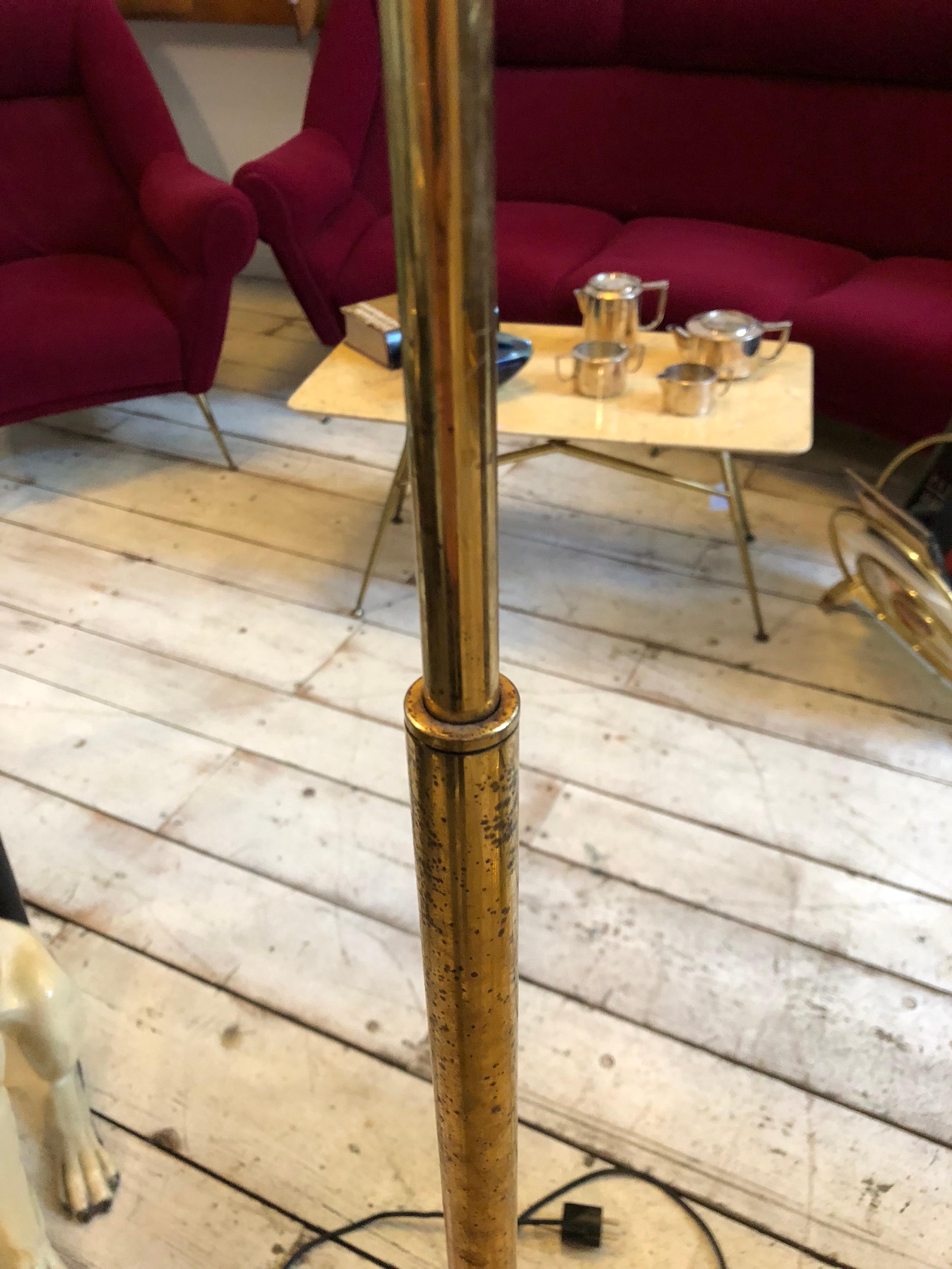 Mid-Century Modern Italian Brass and Red Glass Floor Lamp, circa 1950 In Good Condition In Aci Castello, IT
