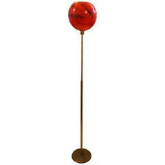 Mid-Century Modern Italian Brass and Red Glass Floor Lamp, circa 1950