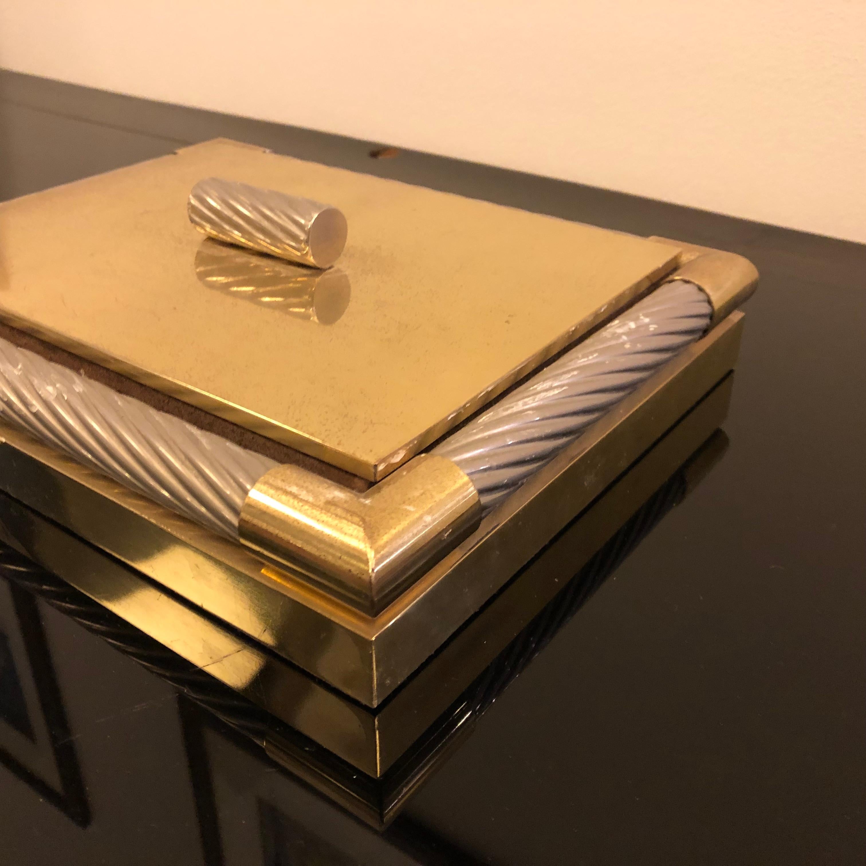 Mid-Century Modern Italian Brass and Silver Plated Vanity Box, 1970 1