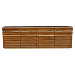 Credenza italiana moderna di metà secolo in ottone e teak, anni '70