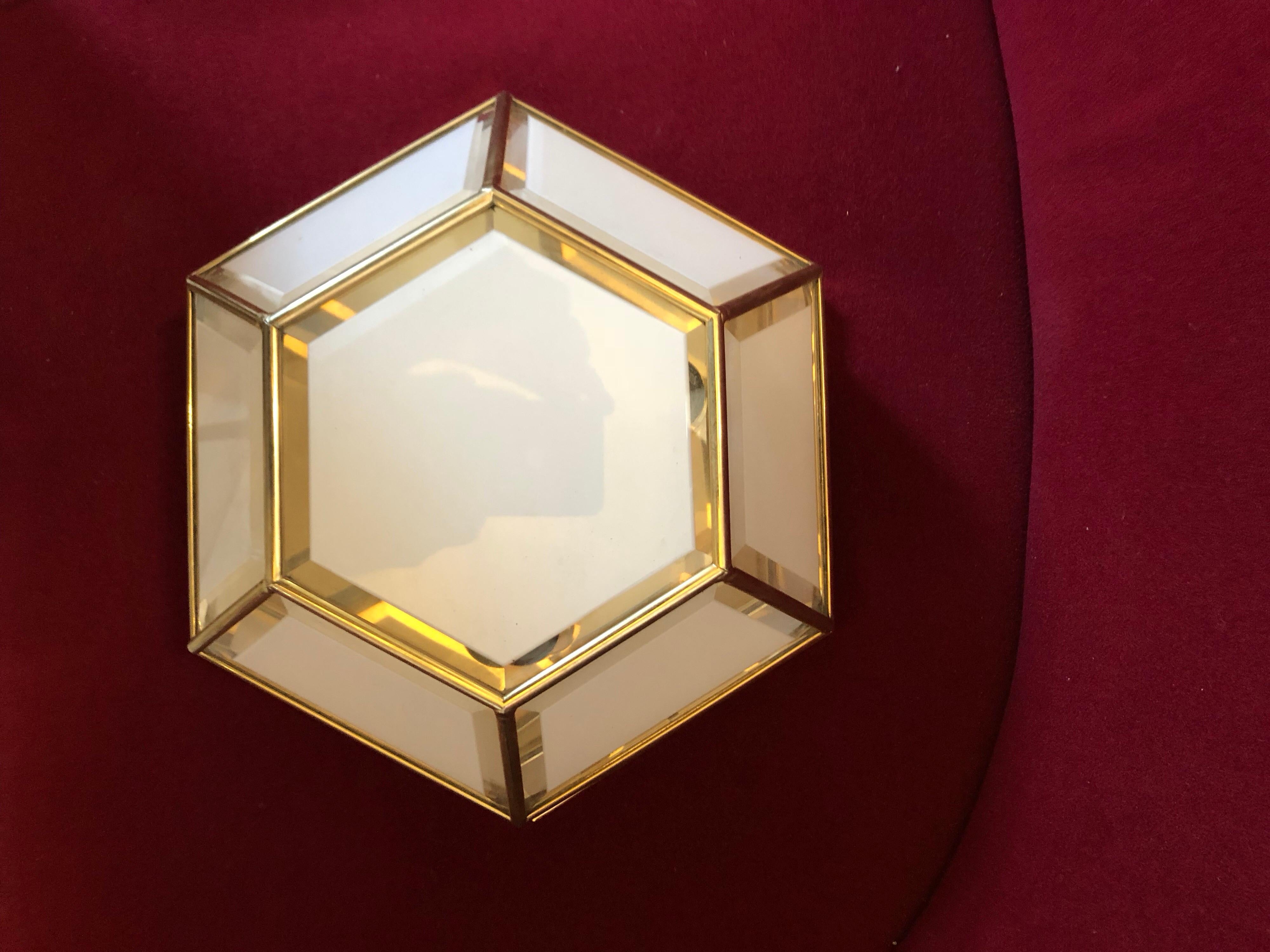 20th Century Mid-Century Modern Italian Brass and white Glass Ceiling Light, circa 1970