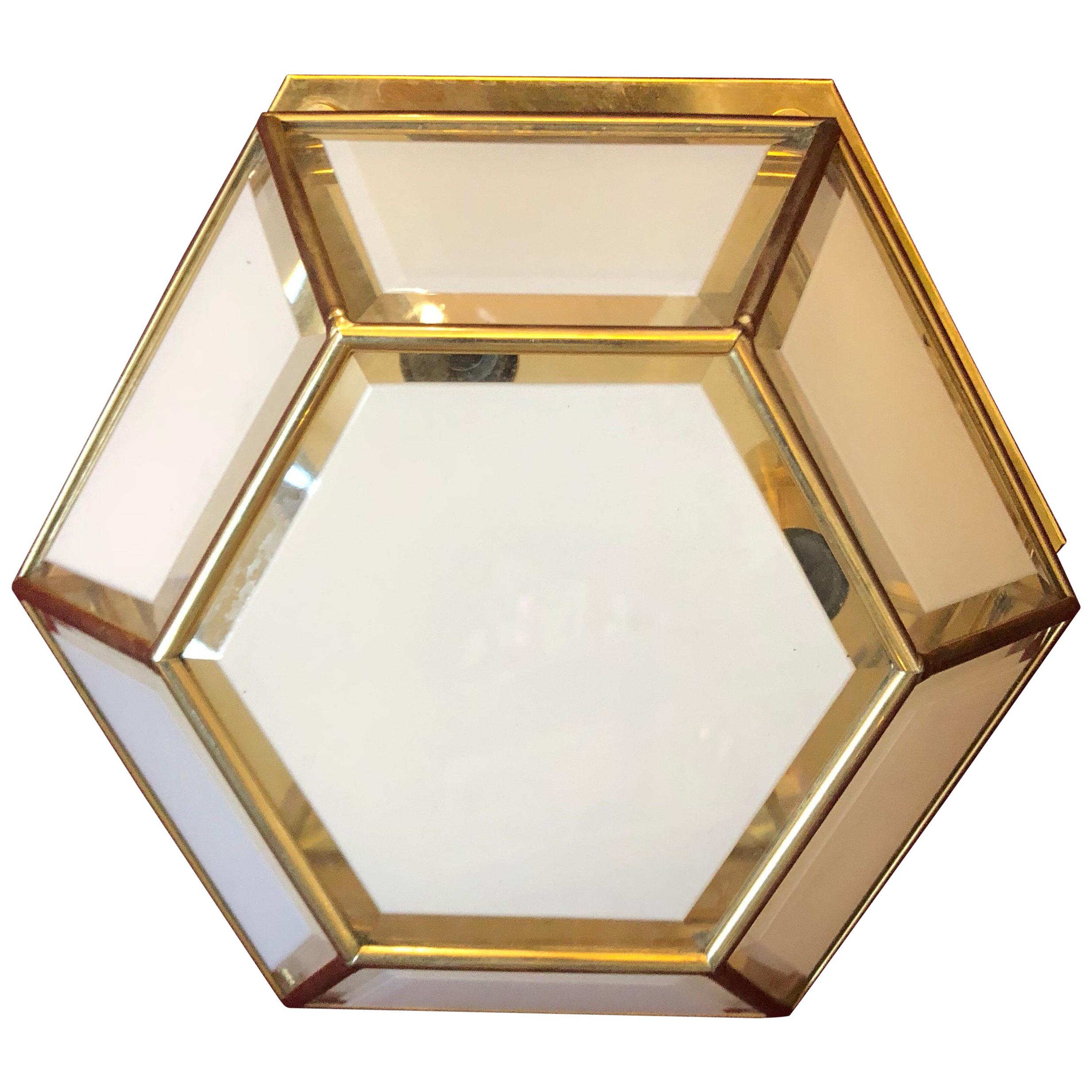 Mid-Century Modern Italian Brass and white Glass Ceiling Light, circa 1970