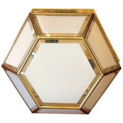 Mid-Century Modern Italian Brass and white Glass Ceiling Light, circa 1970