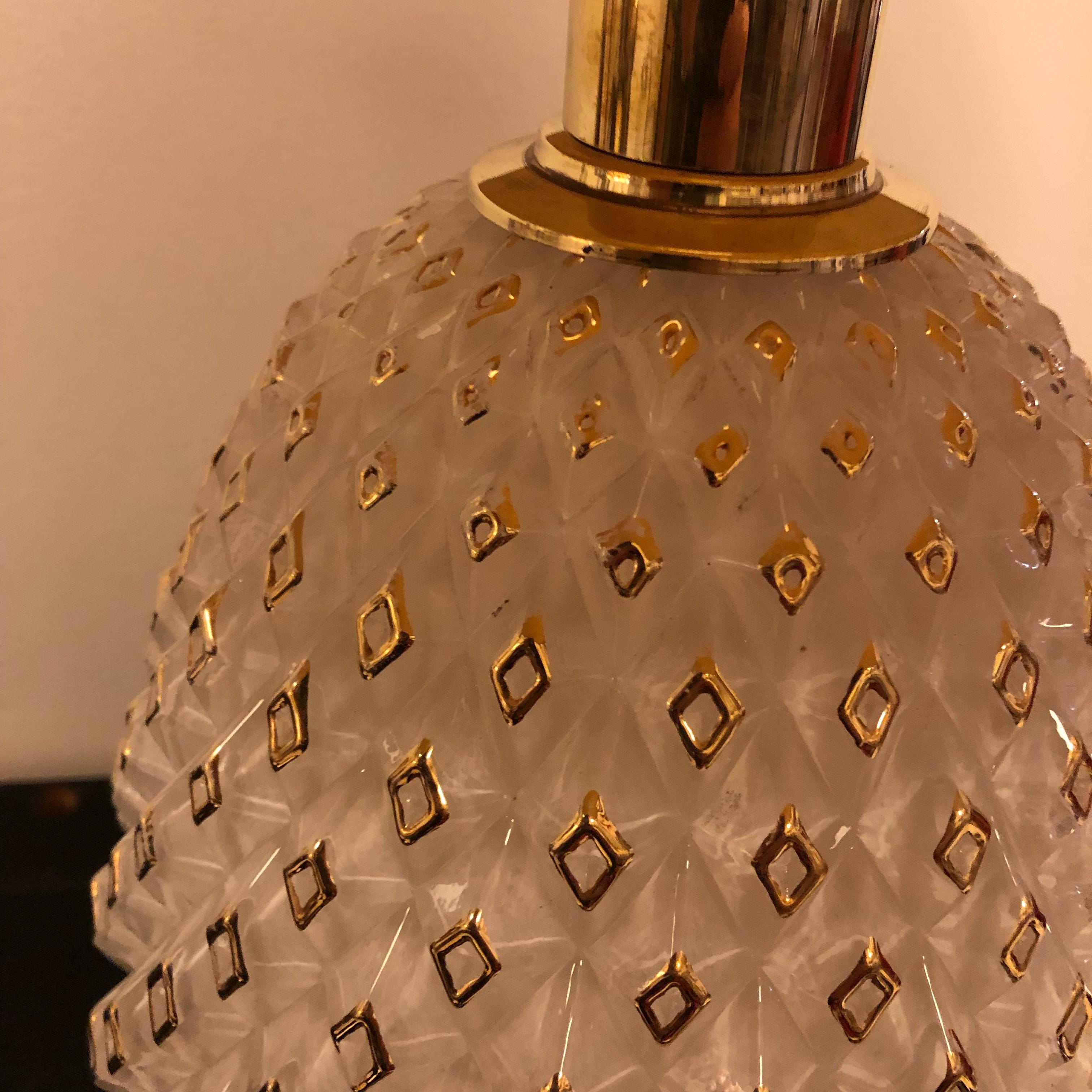 Mid-Century Modern Italian Brass and White Glass Pineapple Table Lamp, 1970 1