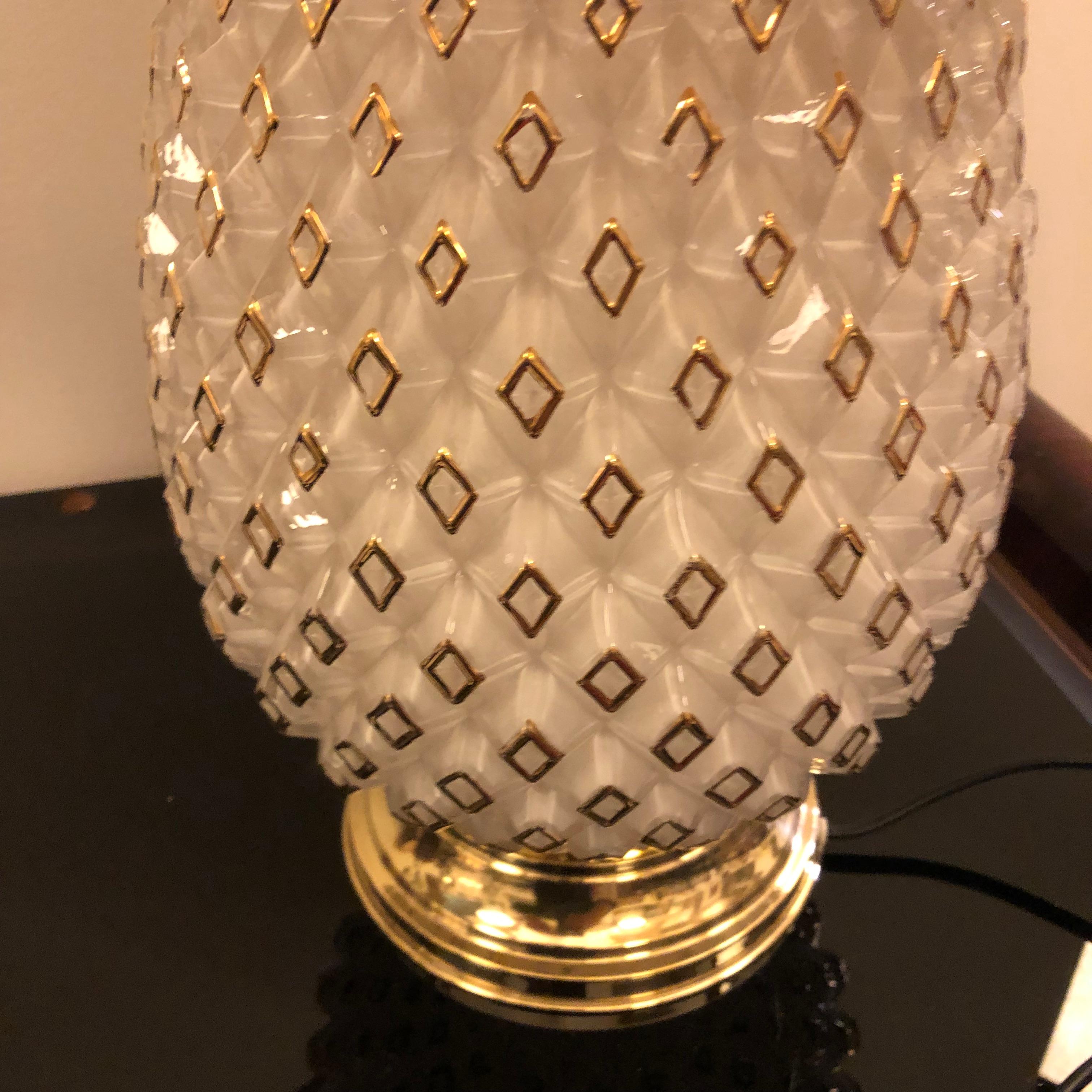 Mid-Century Modern Italian Brass and White Glass Pineapple Table Lamp, 1970 2