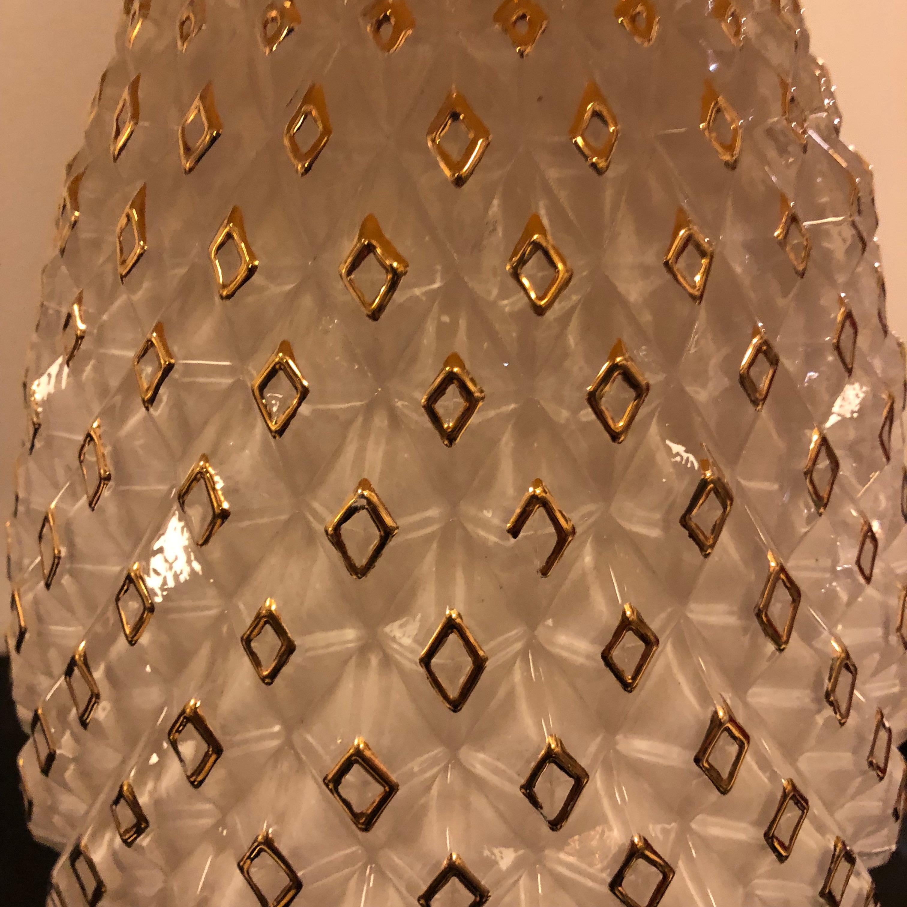 Mid-Century Modern Italian Brass and White Glass Pineapple Table Lamp, 1970 4
