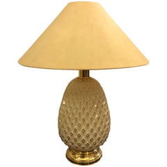 Mid-Century Modern Italian Brass and White Glass Pineapple Table Lamp, 1970