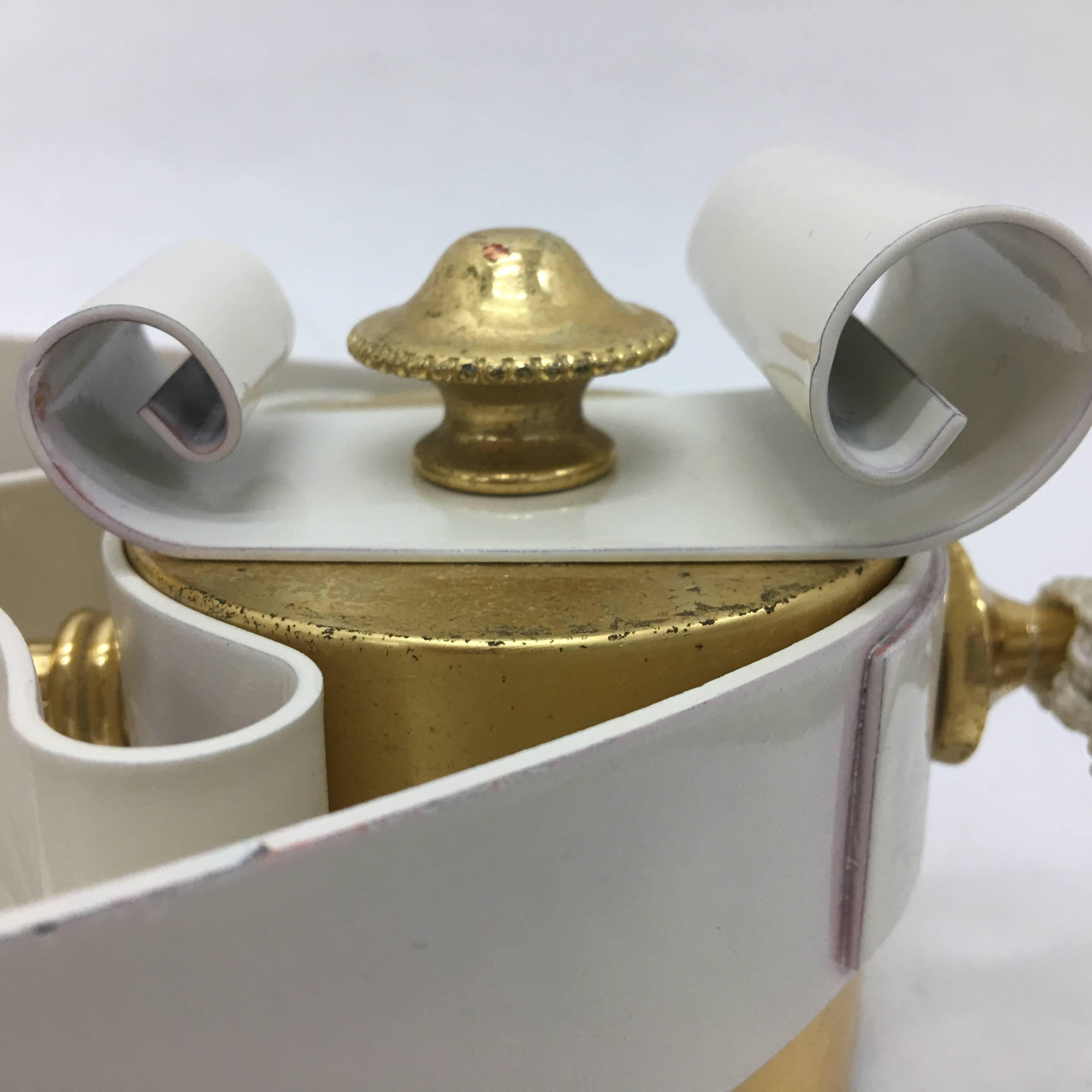 1950s Two Mid-Century Modern Italian Brass and White Painted Metal Wall Sconces For Sale 9