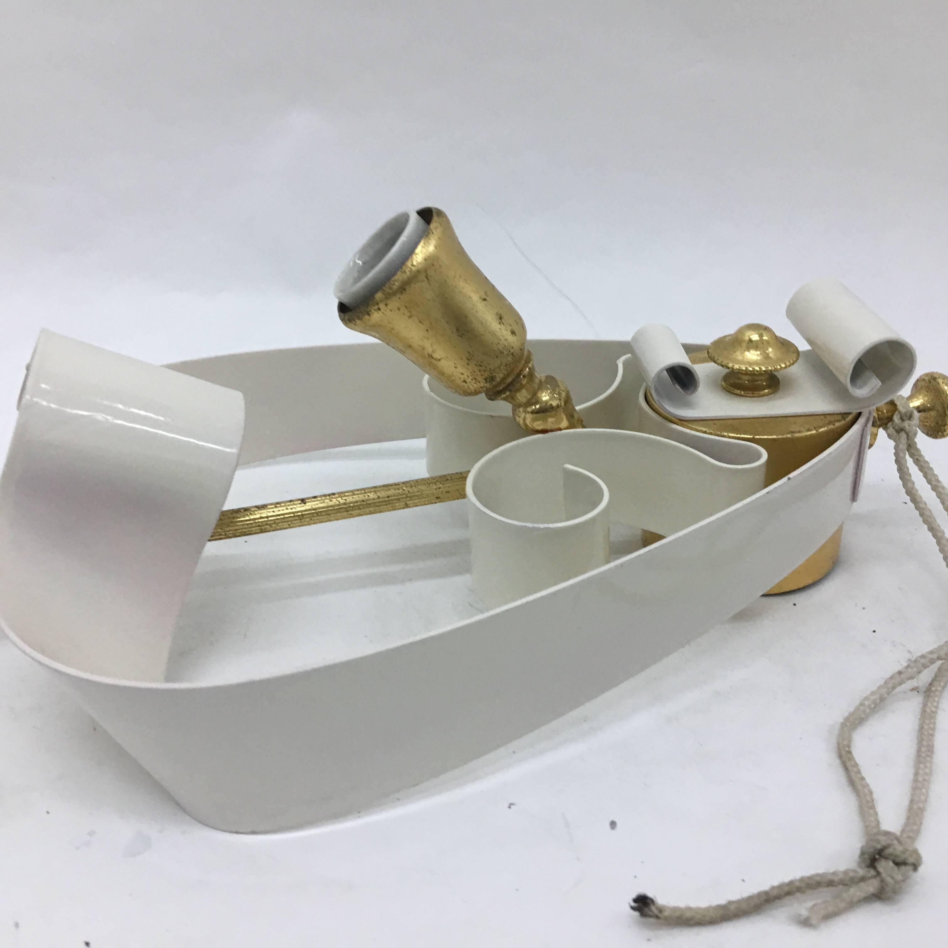 1950s Two Mid-Century Modern Italian Brass and White Painted Metal Wall Sconces For Sale 2