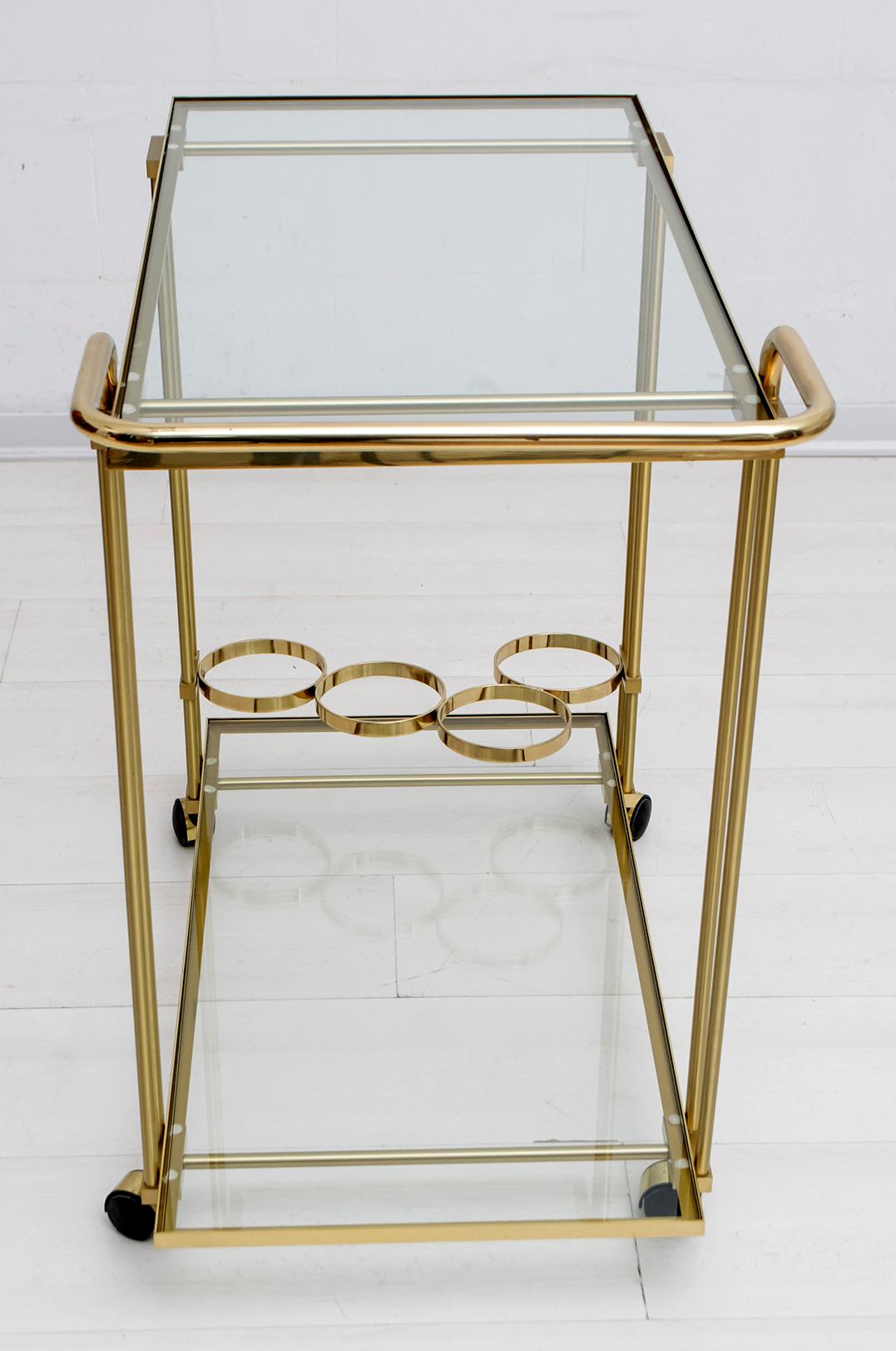 Mid-Century Modern Italian Brass Bar Cart, 1970s For Sale 2
