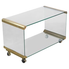 Mid-Century Modern Italian Brass Bar Cart w/ Wrap Around Glass