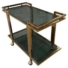 Mid-Century Modern Italian Brass Bar Cart with  Two-Tier Smoked Glass Shelves