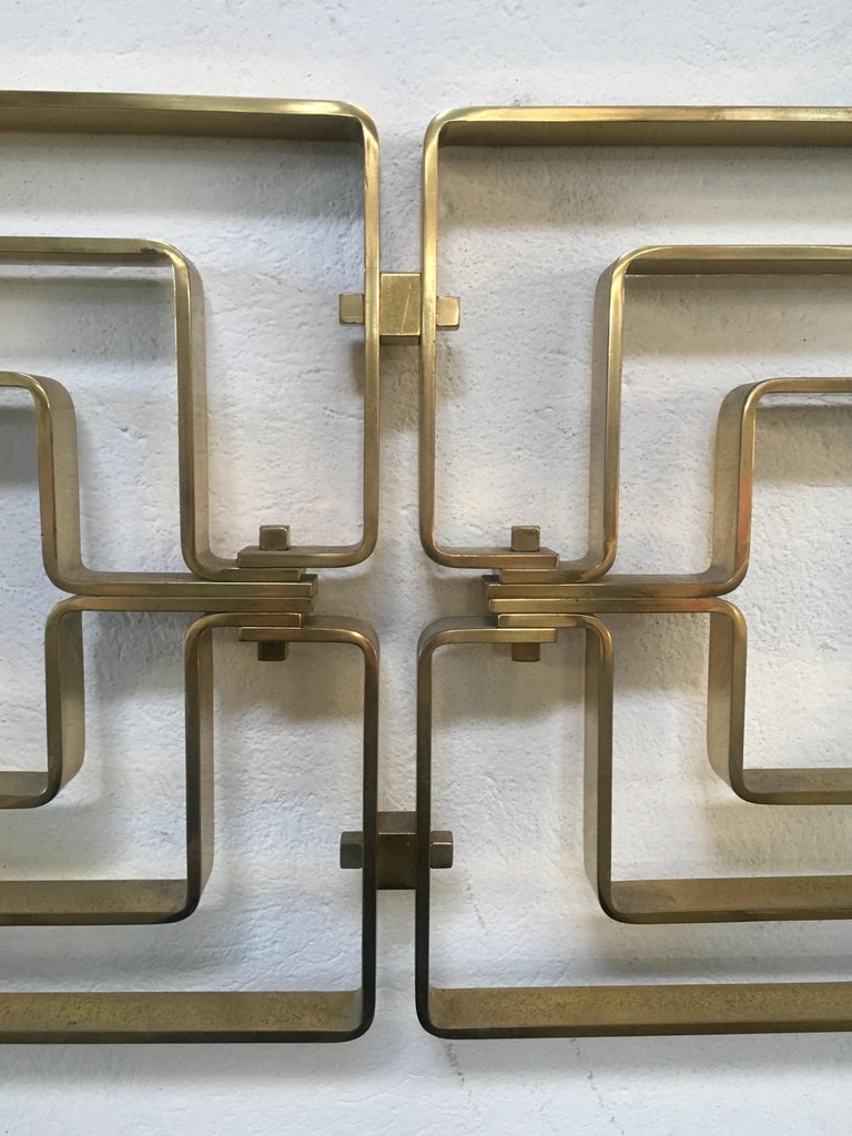 MidCentury Modern Italian Brass Bed Head with Geometric Patterns