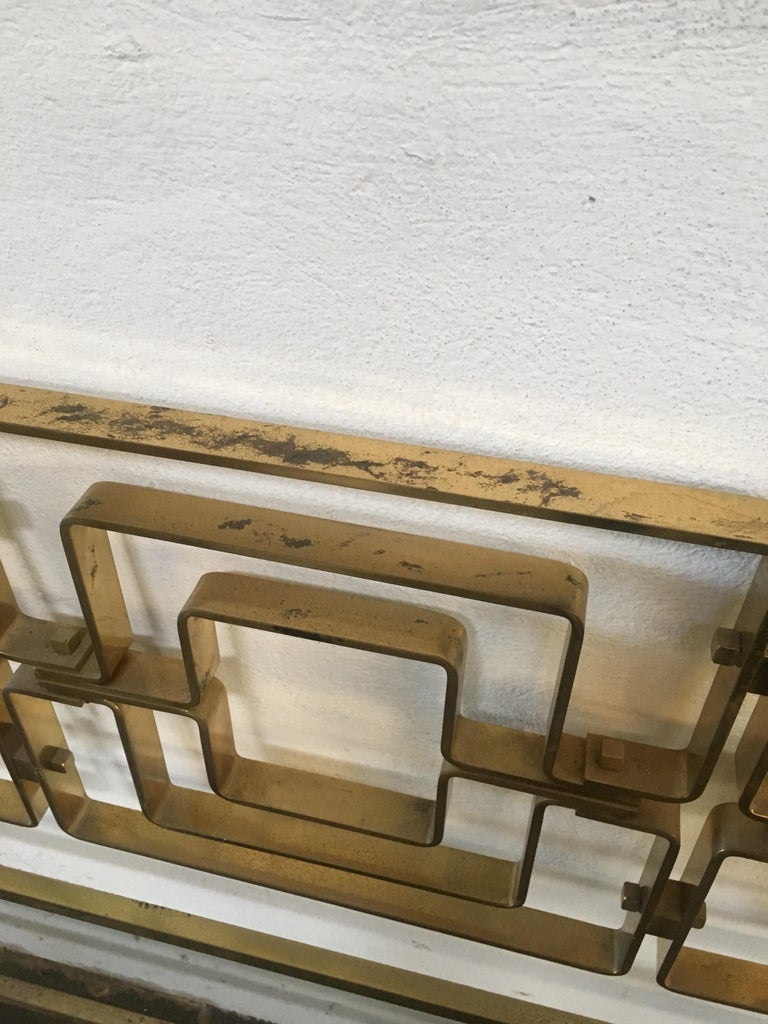 MidCentury Modern Italian Brass Bed Head with Geometric Patterns