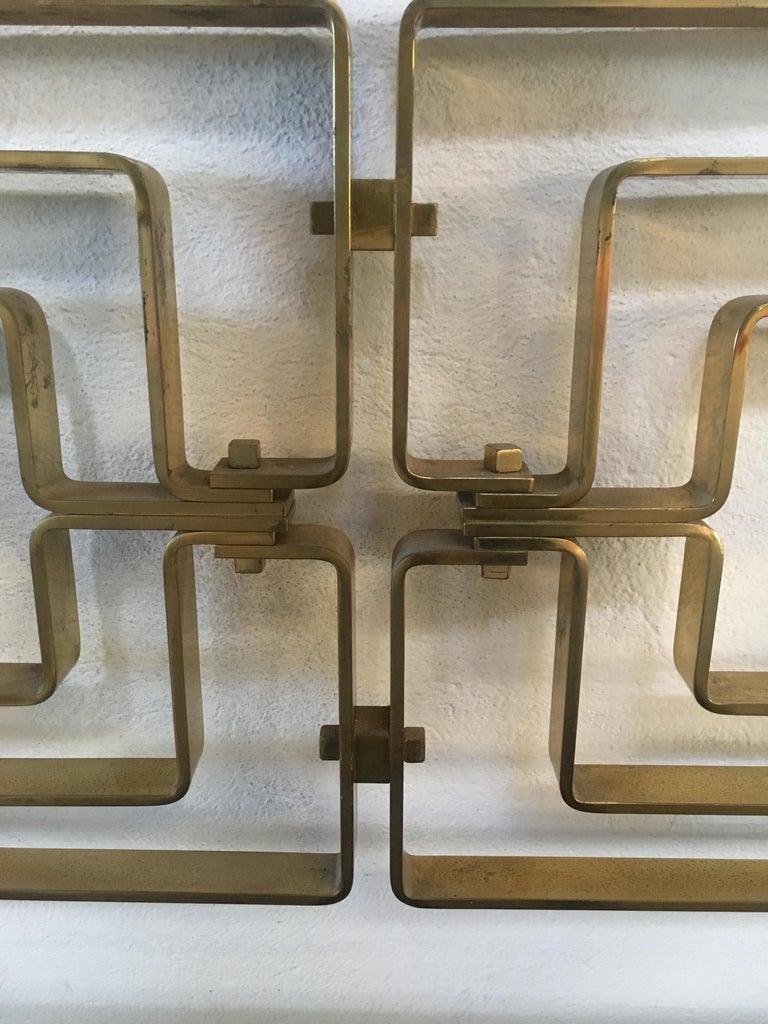 MidCentury Modern Italian Brass Bed Head with Geometric Patterns