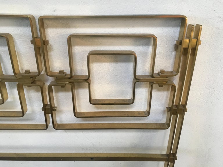 MidCentury Modern Italian Brass Bed Head with Geometric Patterns