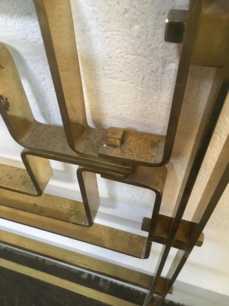 MidCentury Modern Italian Brass Bed Head with Geometric Patterns