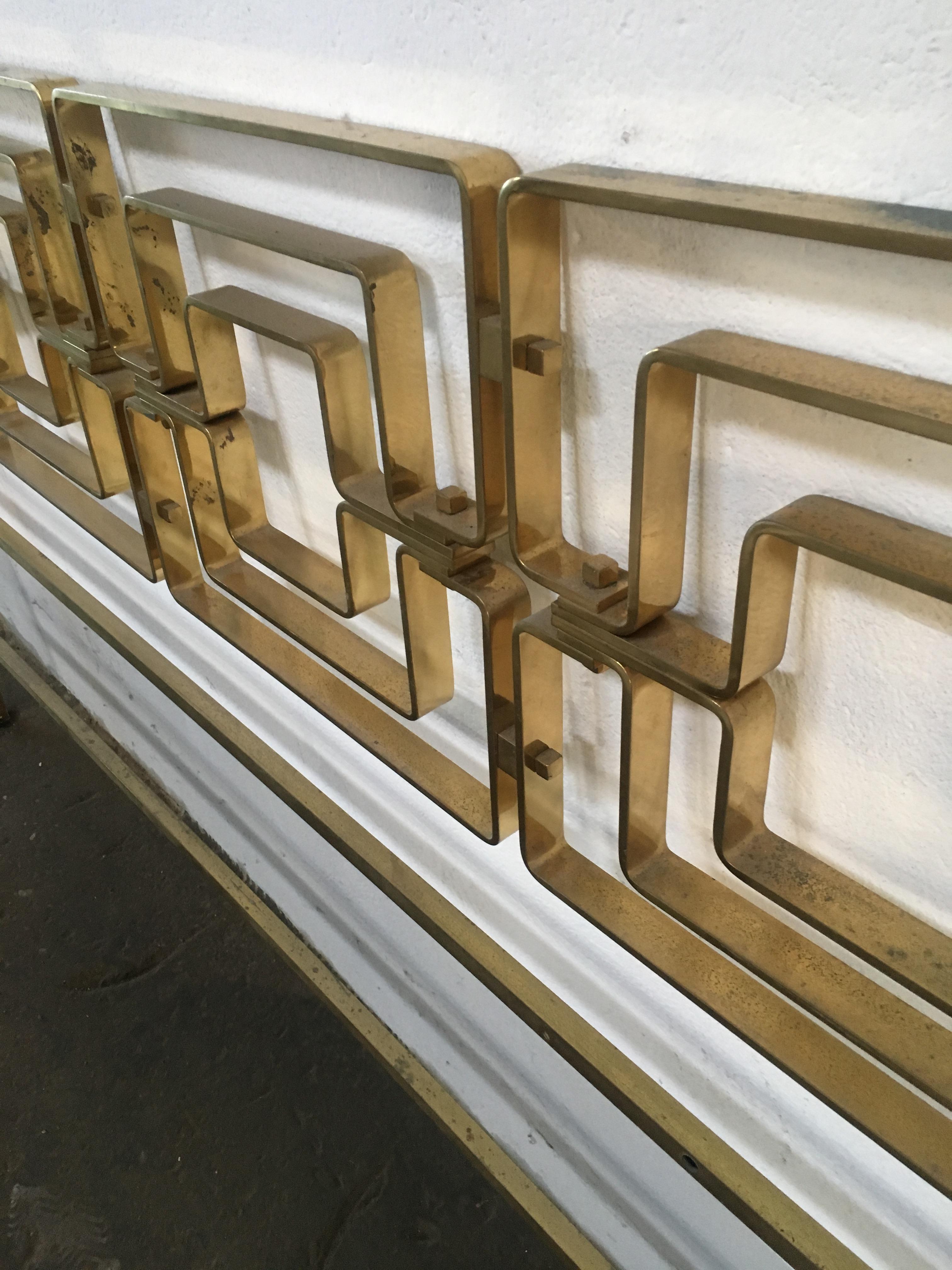 Mid-Century Modern Italian Brass Bed Head with Geometric Patterns, 1970s 5