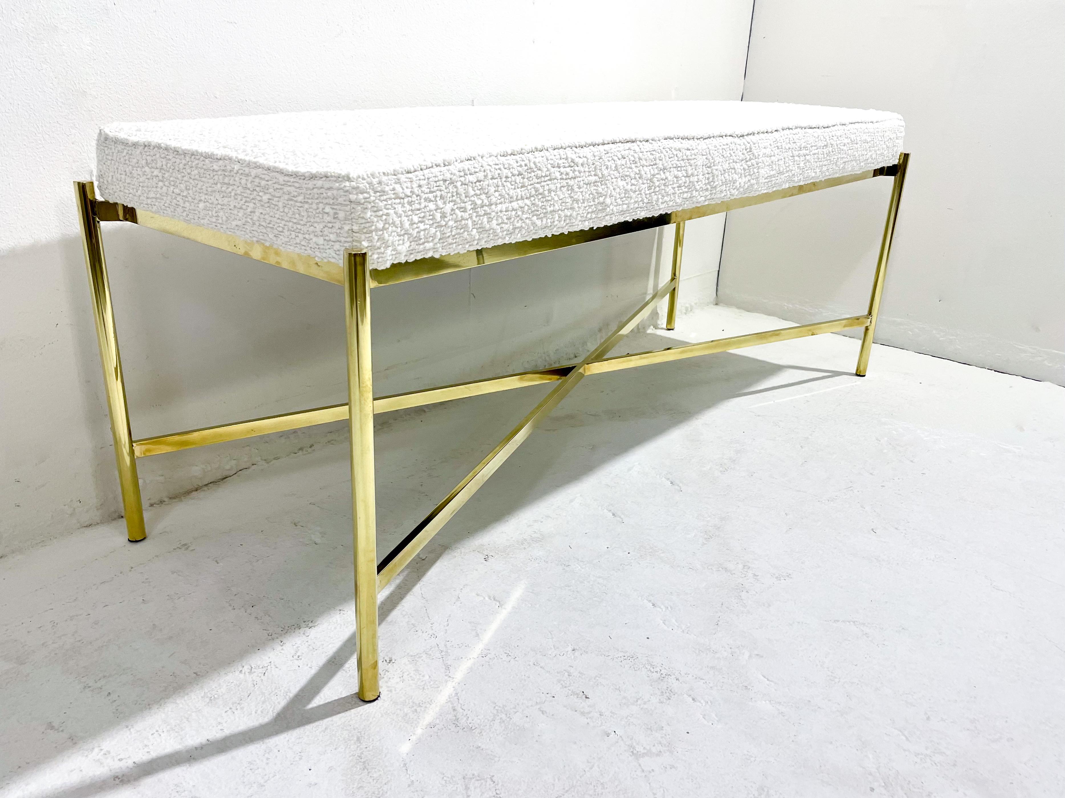 Mid-Century Modern Italian brass bench, new upholstery - 2 available
Price is per item.