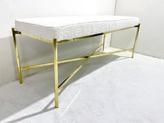 Mid-Century Modern Italian Brass Bench, New Upholstery, 2 Available