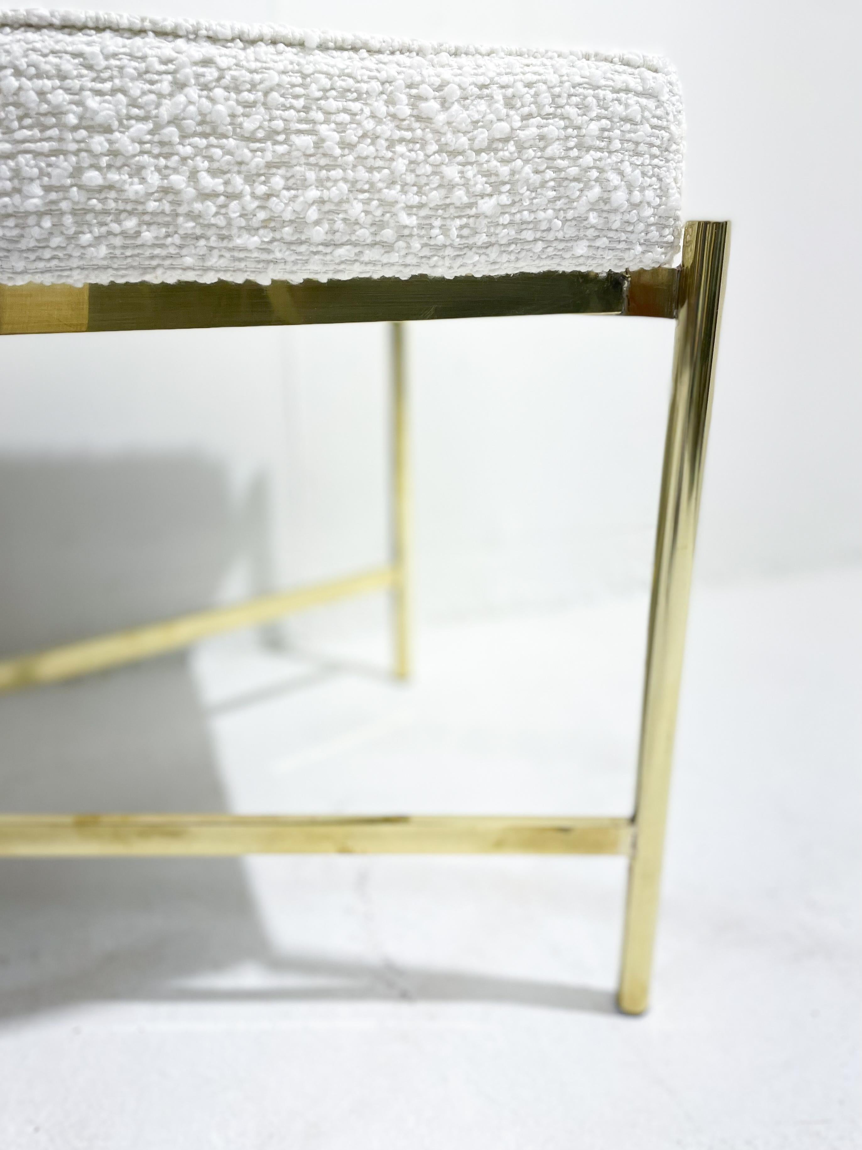 Metal Mid-Century Modern Italian Brass Bench, New Upholstery, 2 Available For Sale