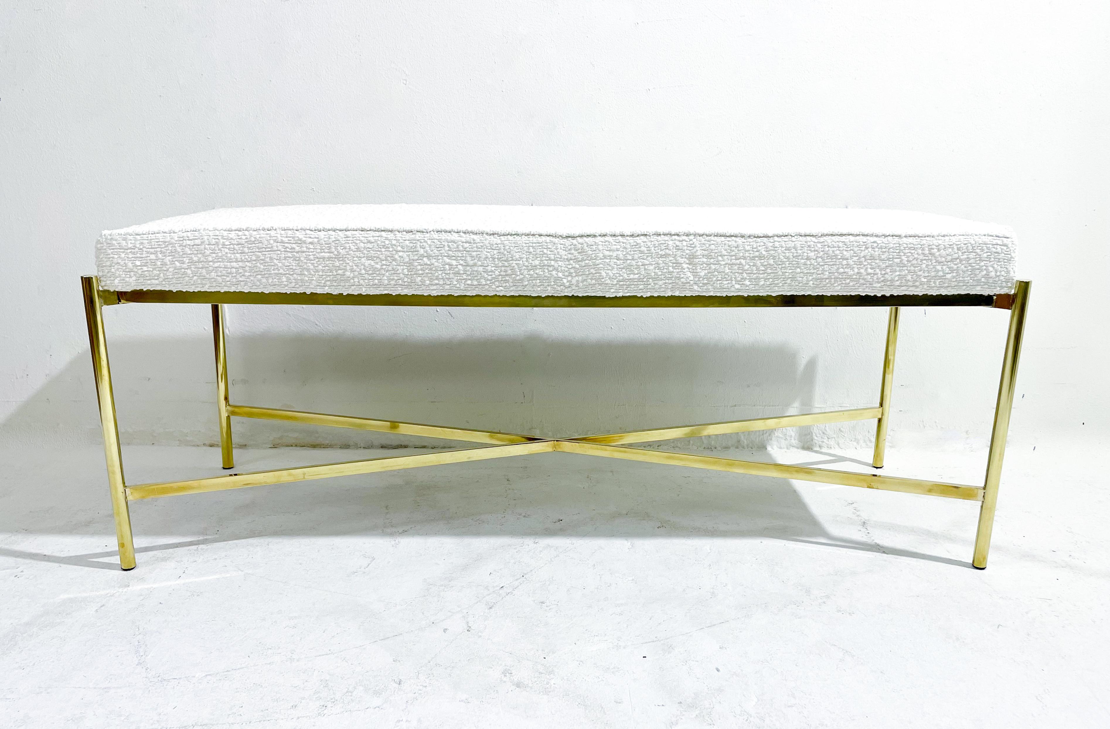 Mid-Century Modern Italian Brass Bench, New Upholstery, 2 Available For Sale 3