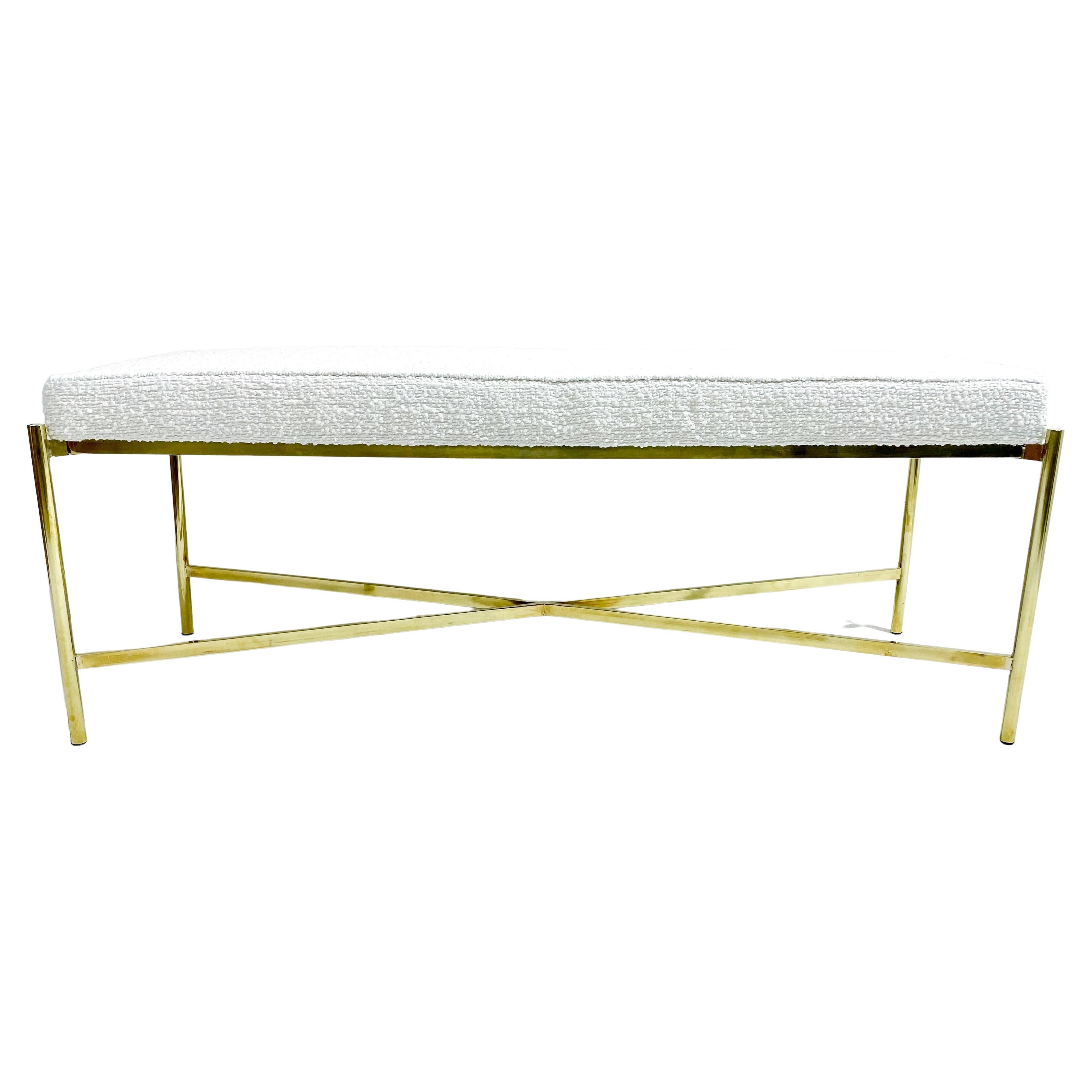 Mid-Century Modern Italian Brass Bench, New Upholstery, 2 Available For Sale