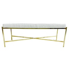 Vintage Mid-Century Modern Italian Brass Bench, New Upholstery, 2 Available