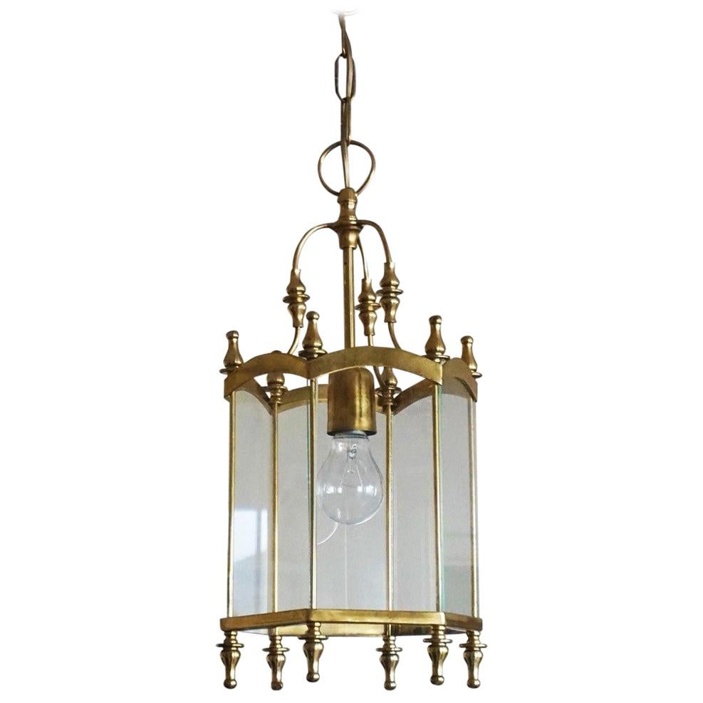 Mid Century French Black Metal and Polished Brass Lantern For Sale at
