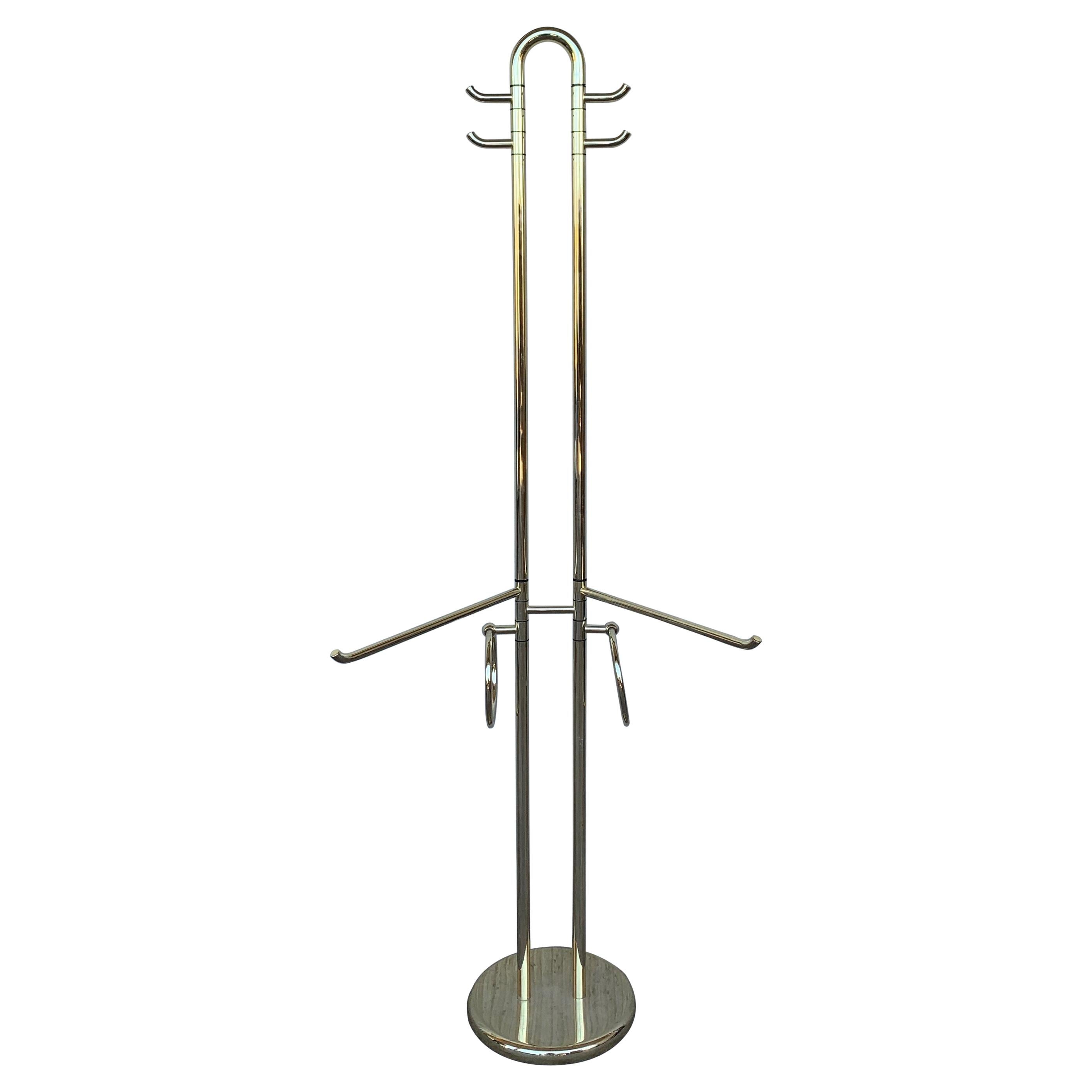 Mid-Century Modern Italian Brass Coat Stand with Round Base, Italy, 1970s For Sale