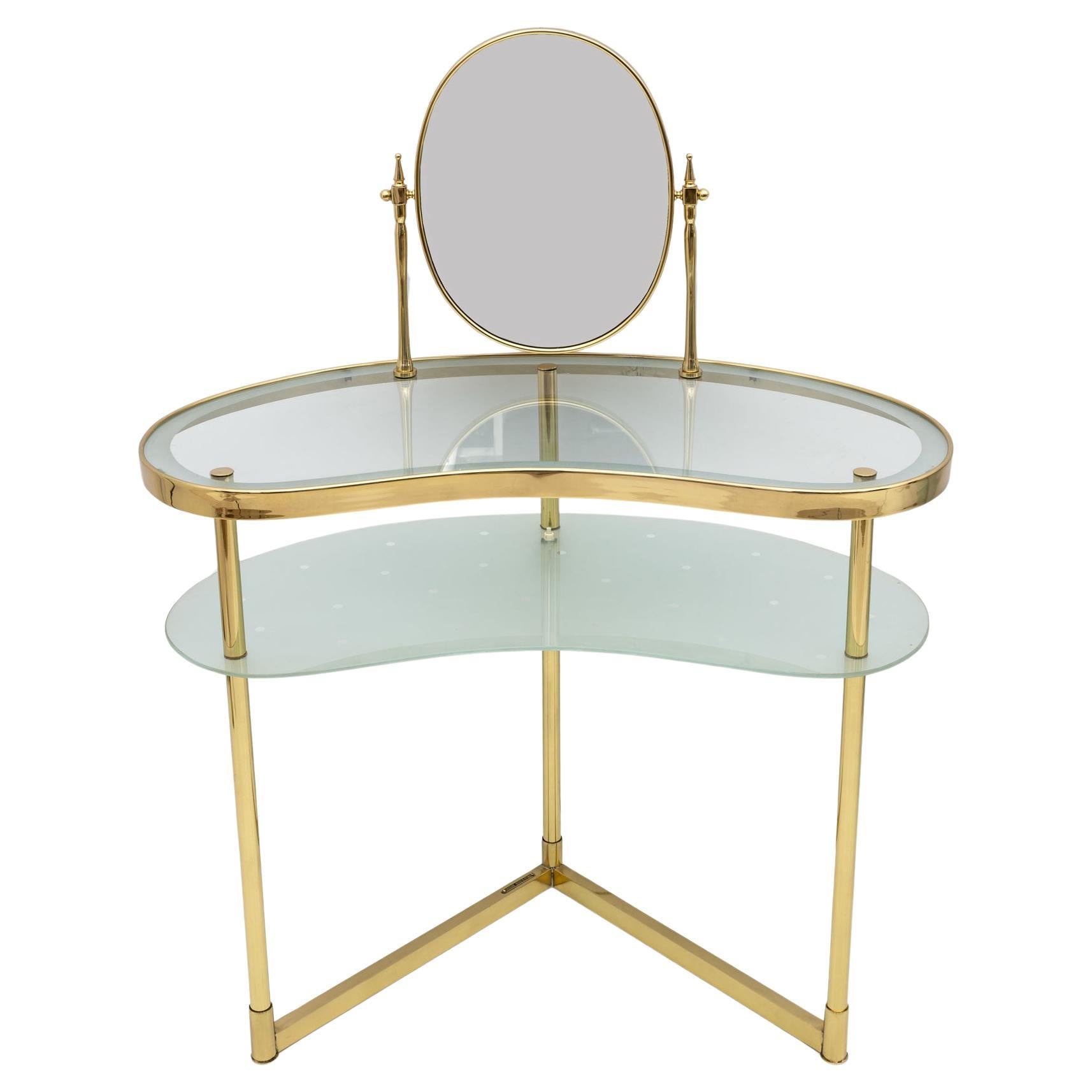 Mid-century Modern Italian Brass Dressing Table with Mirror by Luigi Brusotti