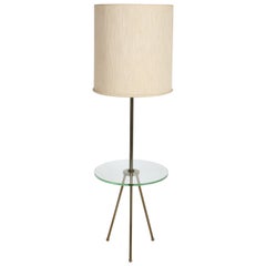 Mid-Century Modern Italian Brass Floor Lamp with Tripod Legs and Glass Shelf