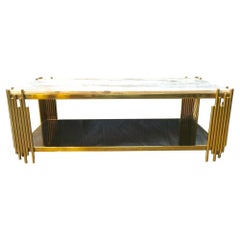 Mid-Century Modern Italian Brass Glass and Cultured Marble Coffee Table