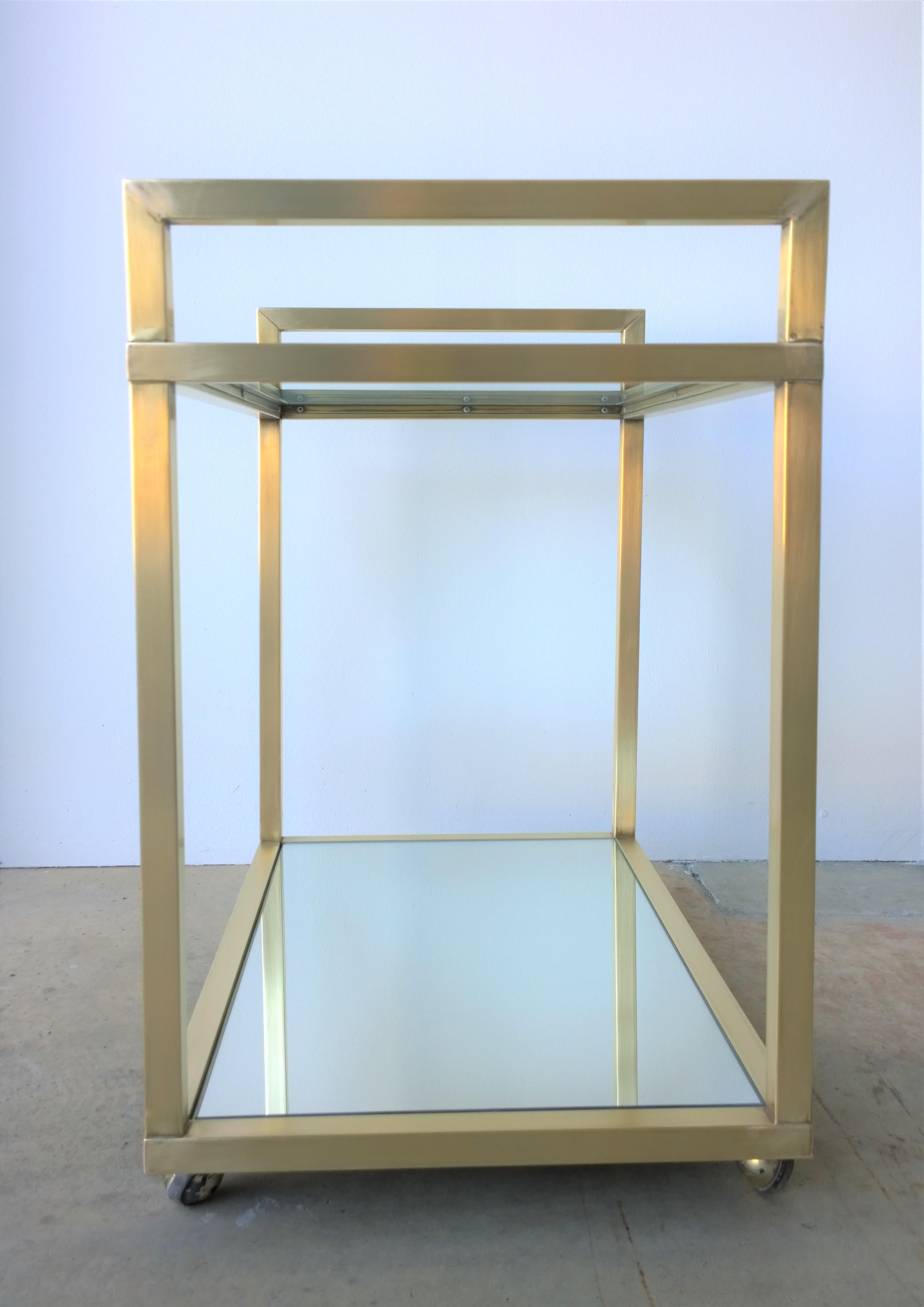 Mid-Century Modern Italian Brass, Glass and Mirrored Glass Two-Tier Bar Cart 6