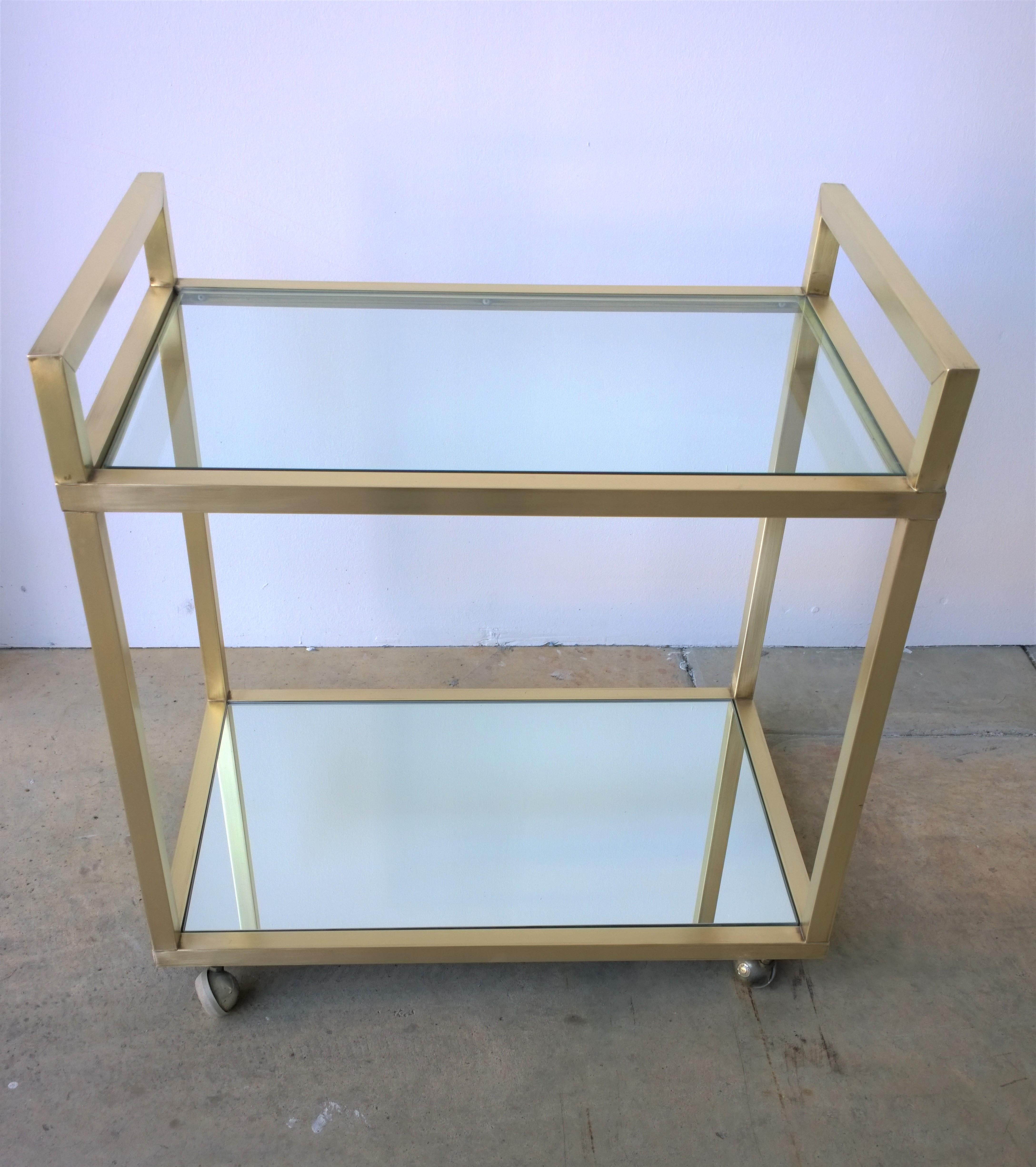Late 20th Century Mid-Century Modern Italian Brass, Glass and Mirrored Glass Two-Tier Bar Cart