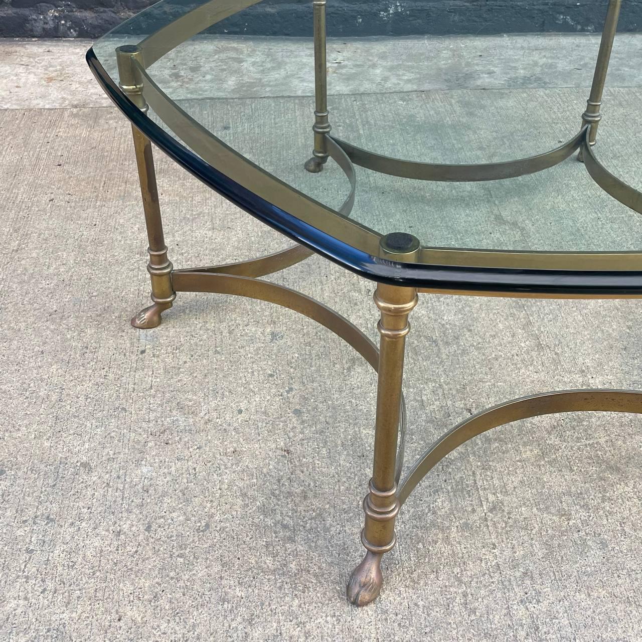 Mid-Century Modern Italian Brass & Glass Coffee Table with Hoof Feet In Good Condition For Sale In Los Angeles, CA